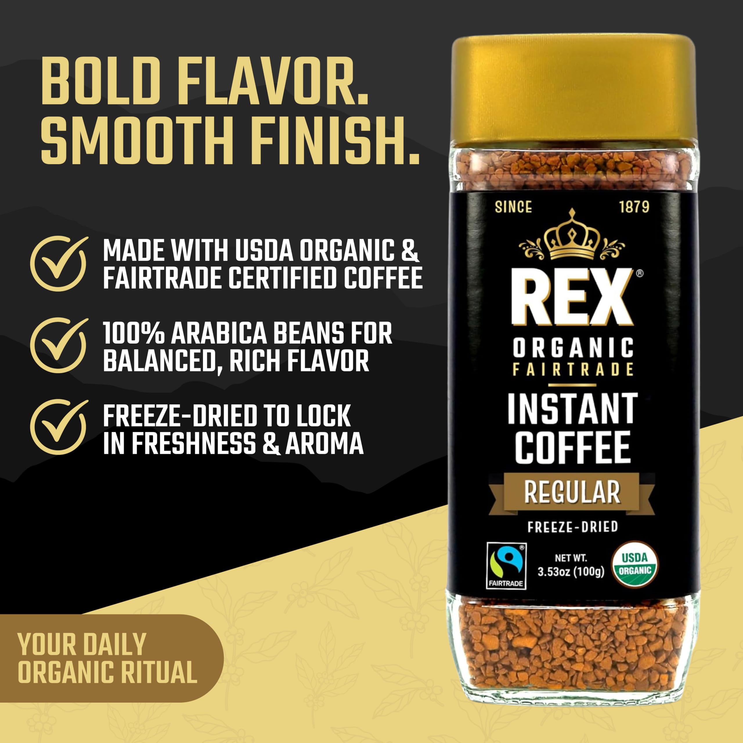 Rex Coffee freeze-dried coffee crystals dissolve quickly for a smooth, convenient cup.