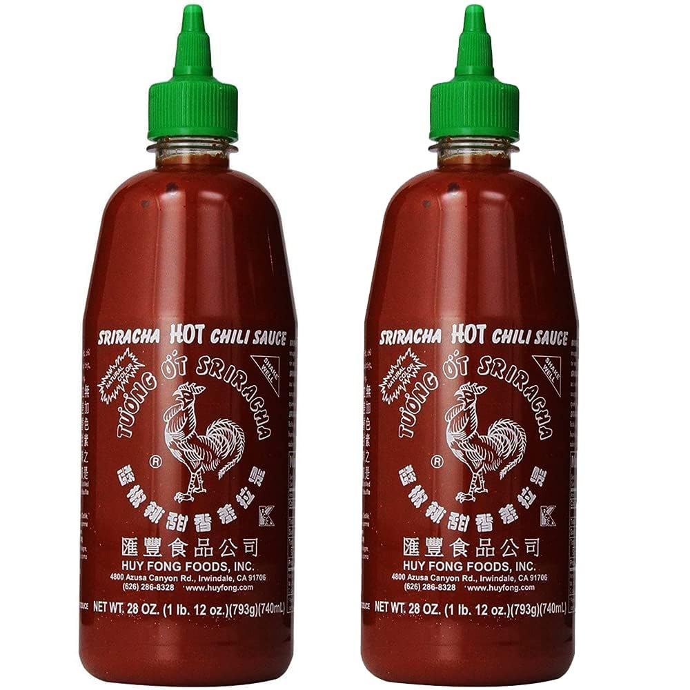 Rex Sriracha bottle pour shows easy-squeeze design for quick heat at meals