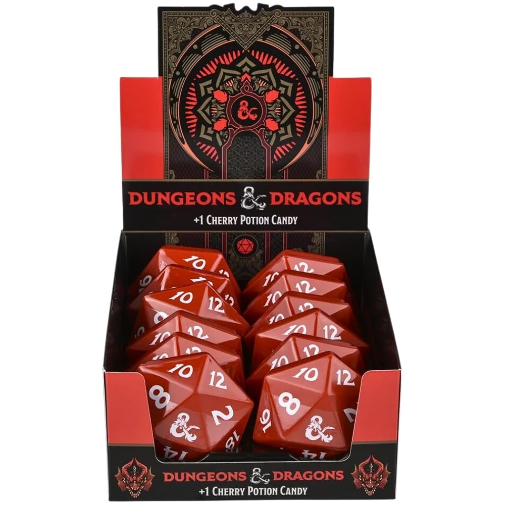 Rhode Island Novelty Boston America D&amp;D D20 sour candy tin closeup, sour cherry detail.