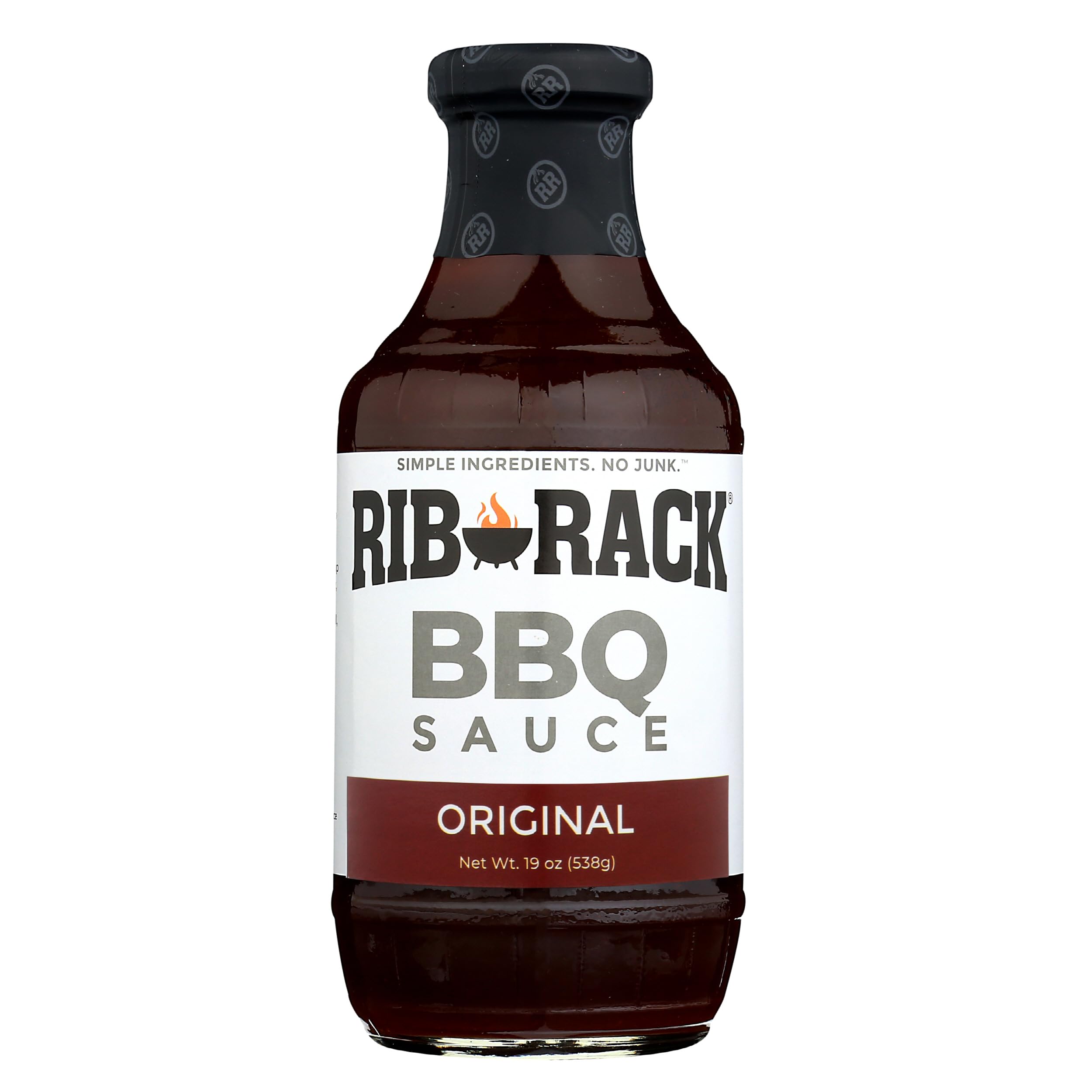 Rib Rack BBQ Orgnl bottle pour for easy rib glaze and versatile grilling.