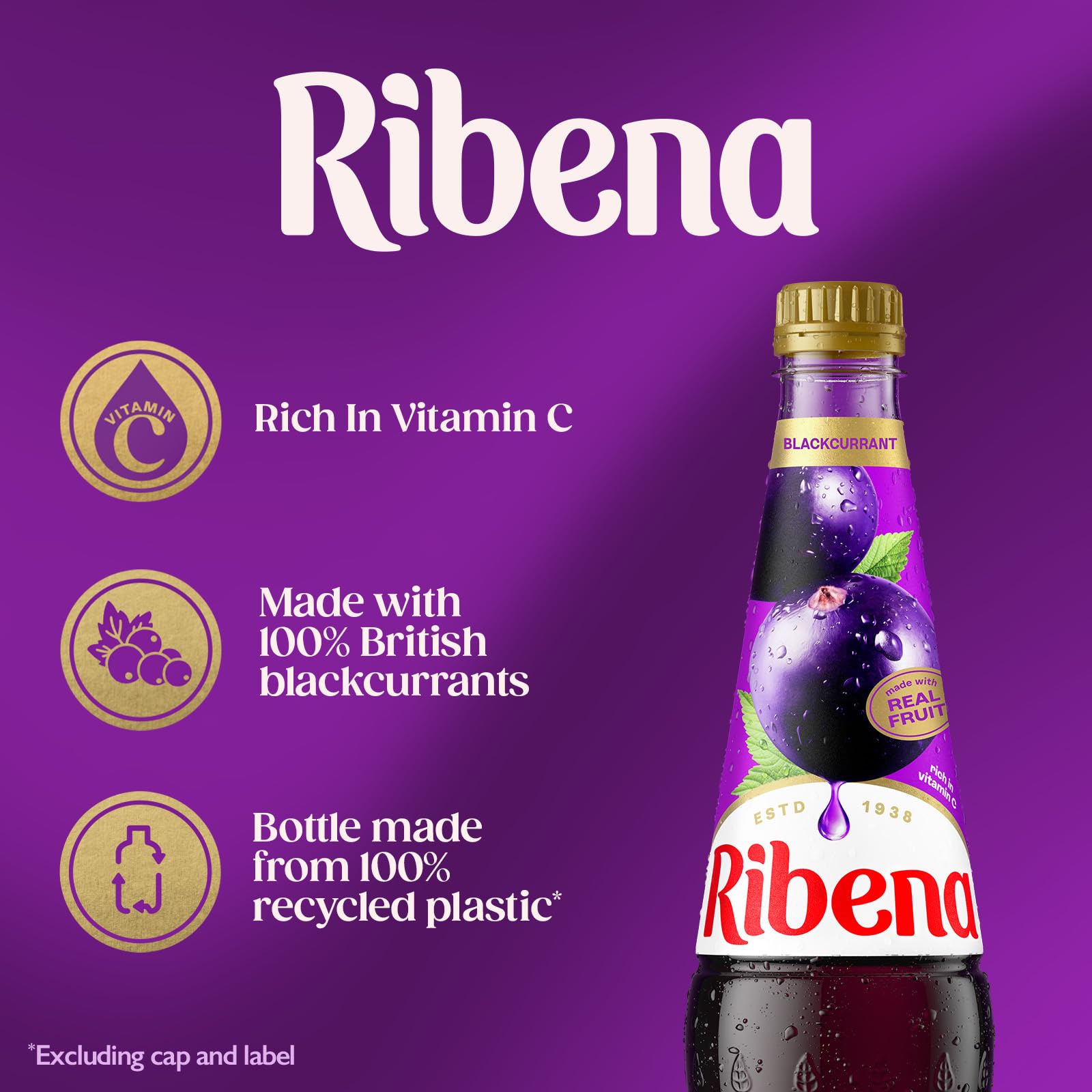 Ribena bottle pouring into glass for easy, refreshing drinks.