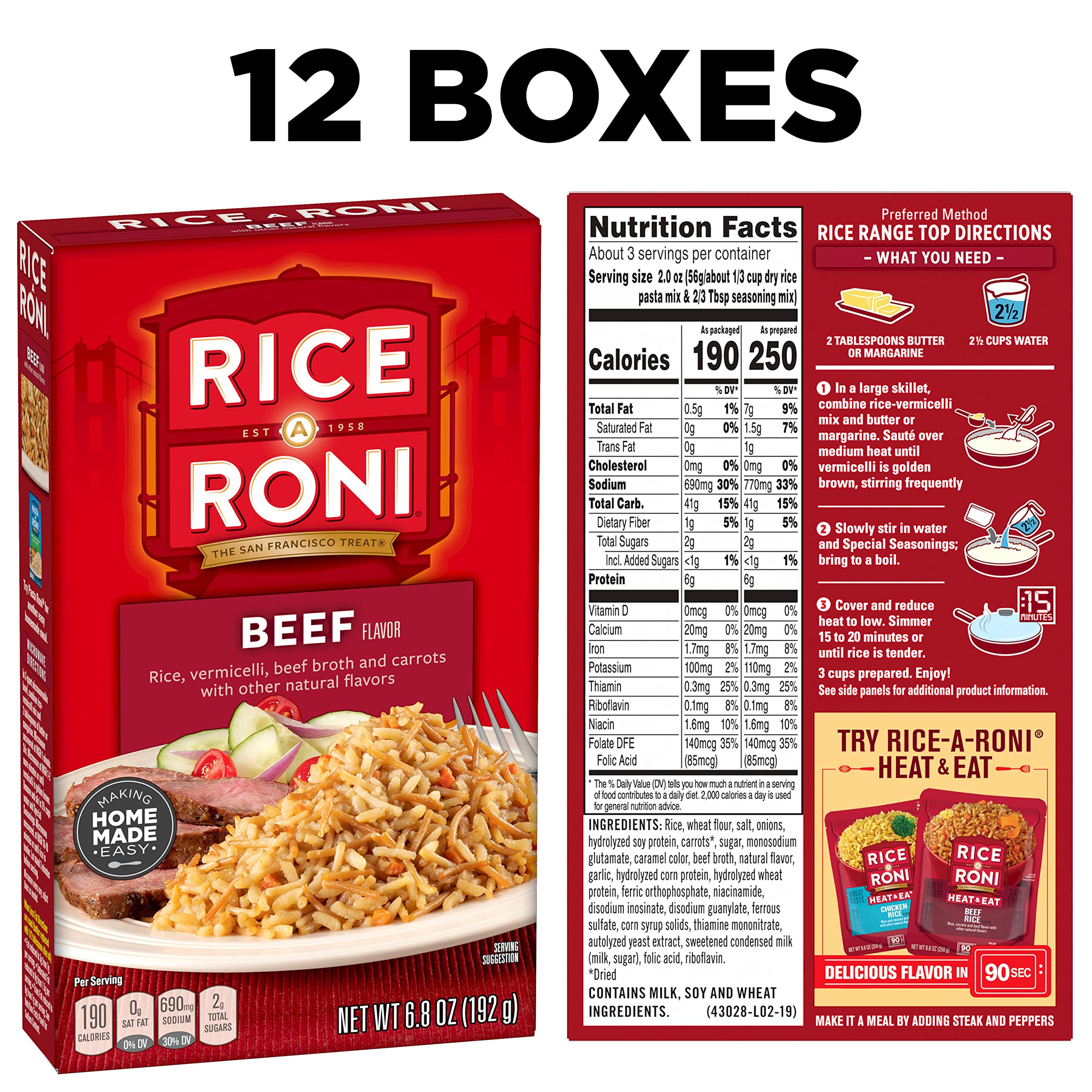 Rice-A-Roni Beef ingredients bowl highlights blend of rice and vermicelli.