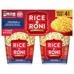 Rice-A-Roni Chicken 4pk Cups packaging shown for convenient pantry meals.