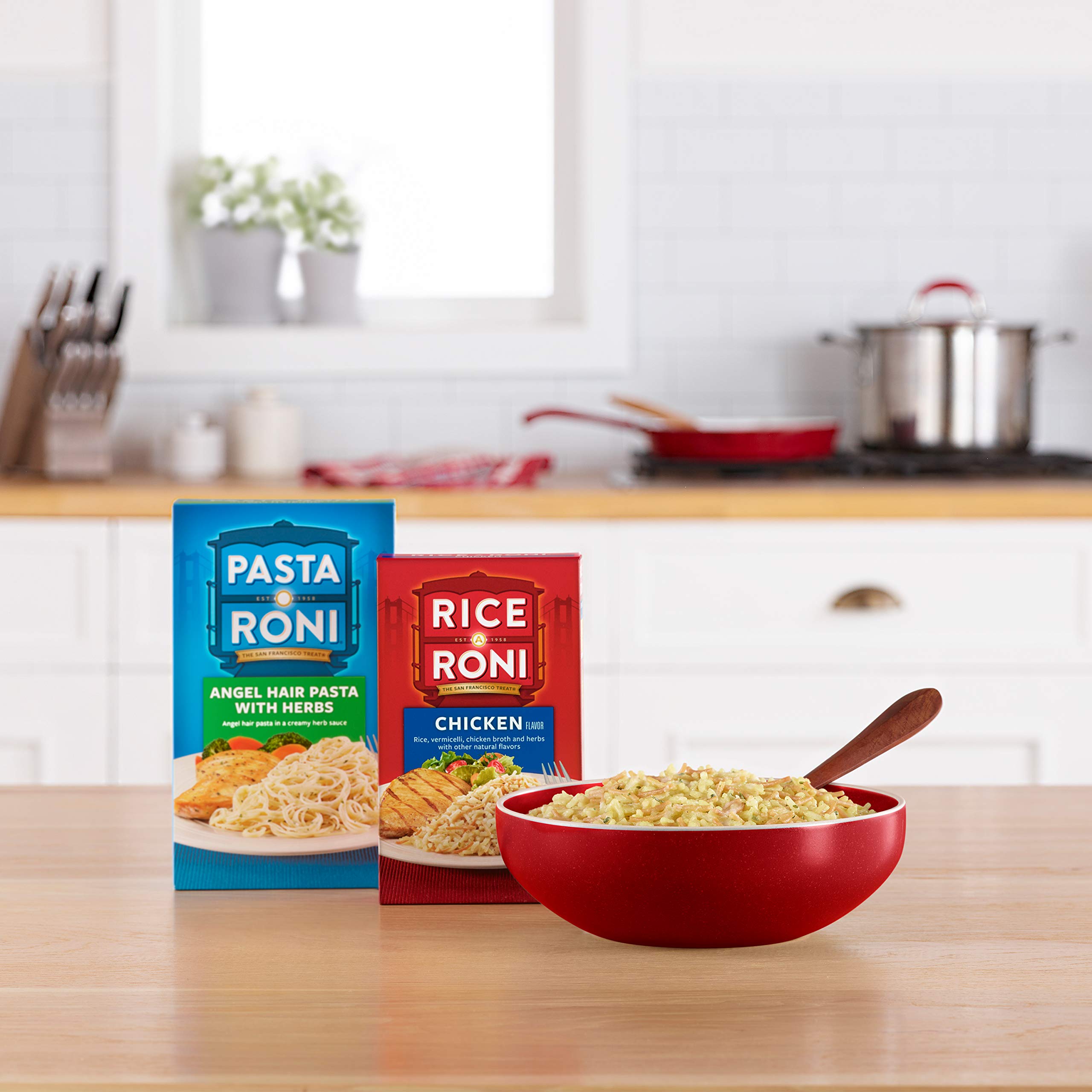 Rice-A-Roni Chicken family dinner table, convenient side.