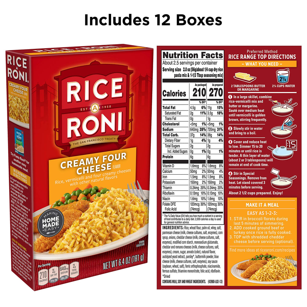 Rice-A-Roni Creamy Four Cheese cooked to creamy perfection in minutes.