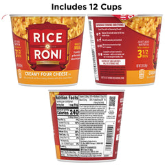 Rice-A-Roni Creamy Four Cheese cups in microwave-ready state for quick meals.