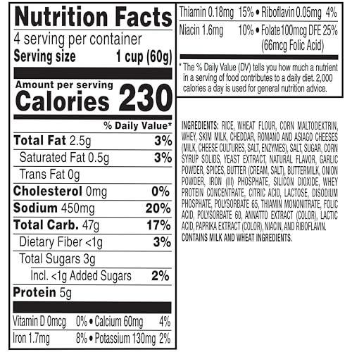 Rice-A-Roni Cups Mexican Street Corn ingredients showcase rice, pasta, and seasoning