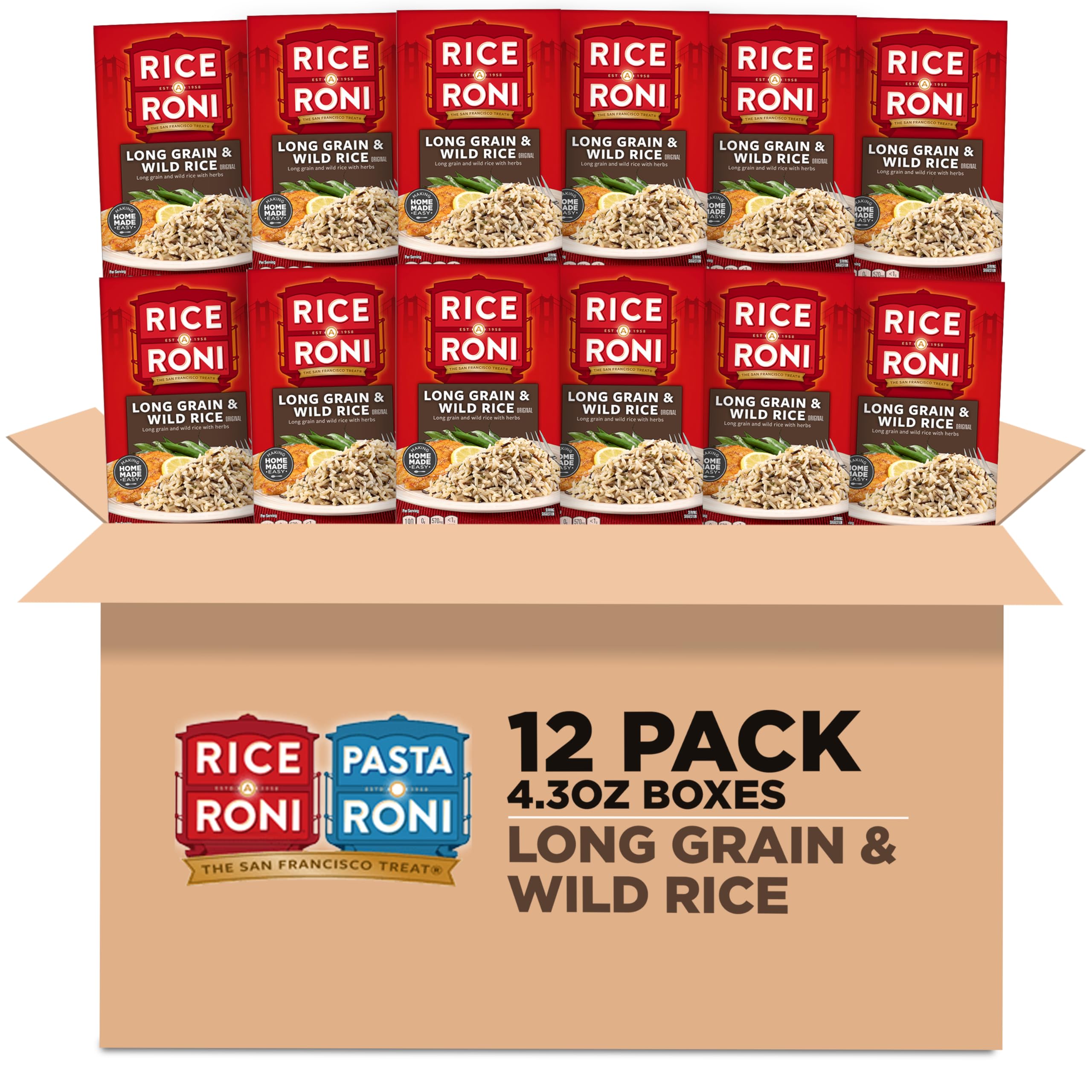 Rice-A-Roni long grain and wild rice with herbs in packaging, ideal for quick weeknight meals.
