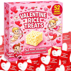 Rice Crispy Marshmallow Treats Valentine mini square, individually wrapped for classroom freshness and easy sharing.