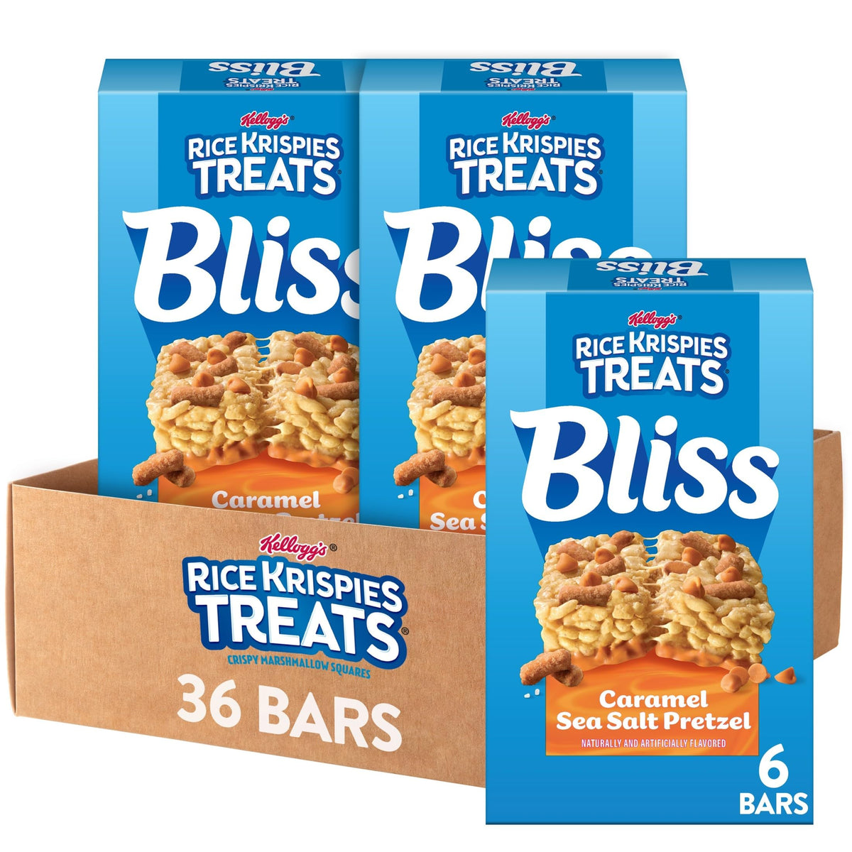 Rice Krispies Treats Bliss caramel sea-salt pretzel toppings enhance a crunchy-salty bite