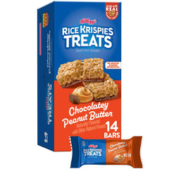 Rice Krispies Treats chocolatey peanut butter square close-up, on-the-go snack