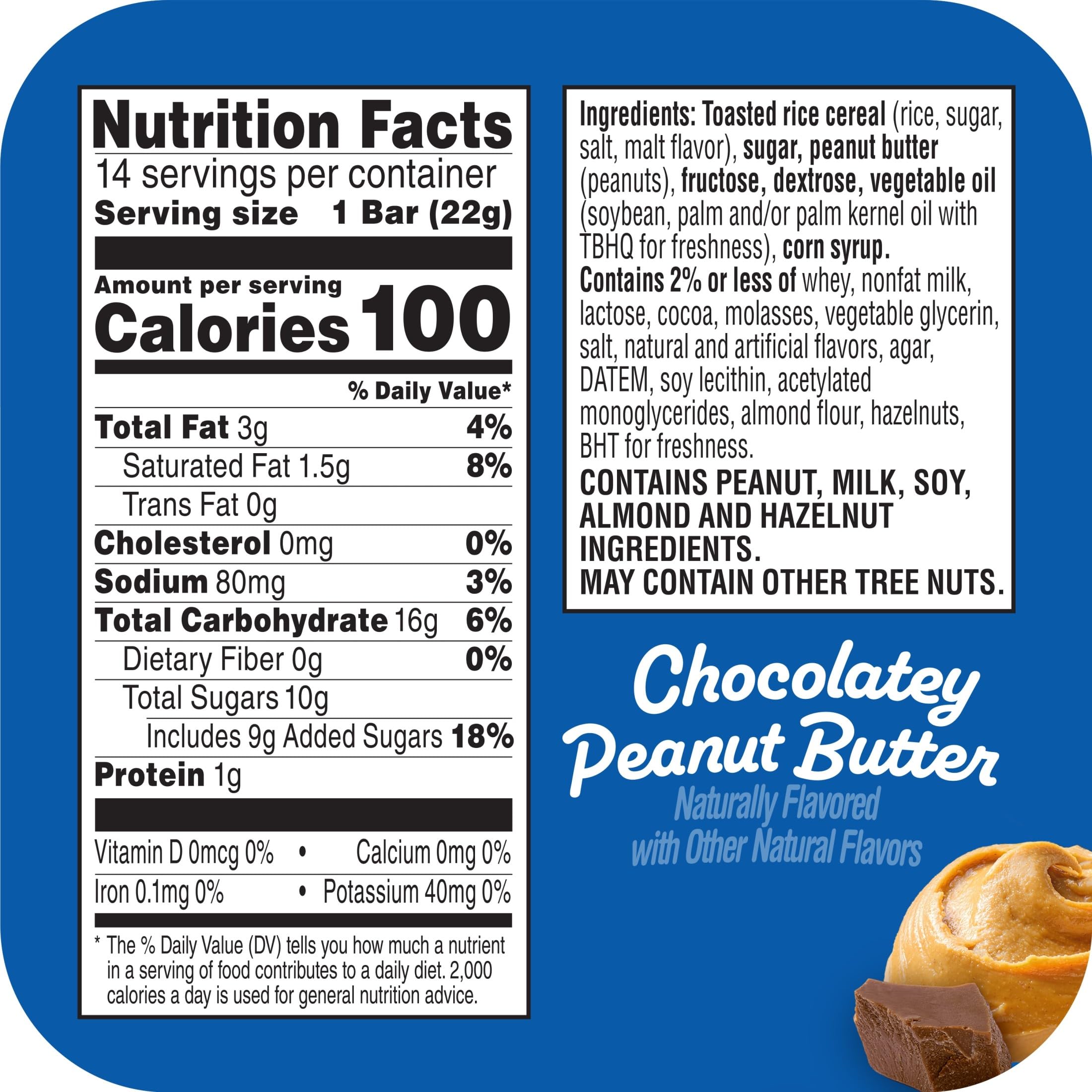 Rice Krispies Treats chocolatey peanut butter square in hand, lunchbox-friendly