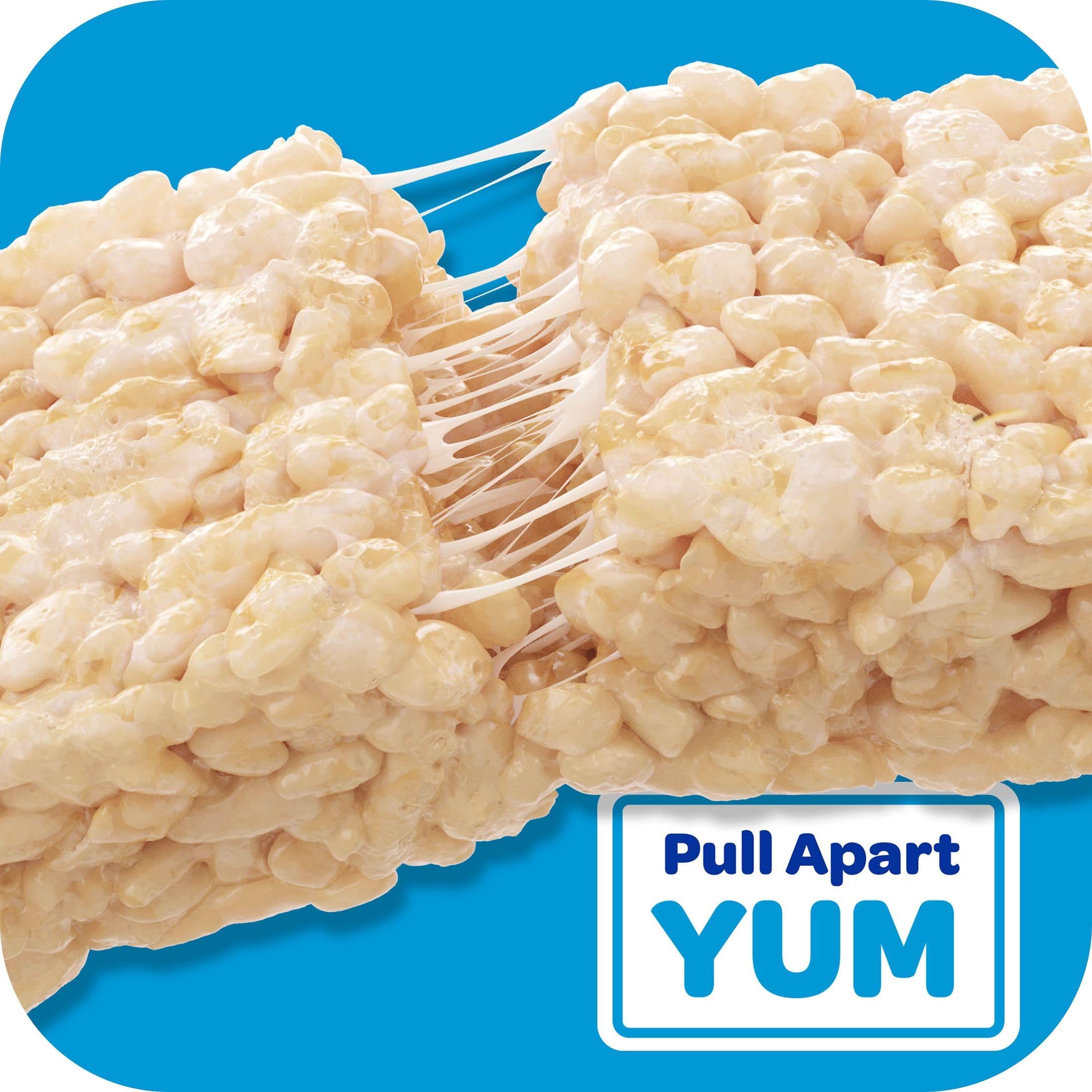 Rice Krispies Treats Mega Bar texture closeup emphasizes marshmallow chew and crisp cereal.