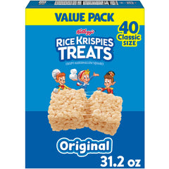 Rice Krispies Treats Original bars box front showing 40 individually wrapped snacks for sharing.