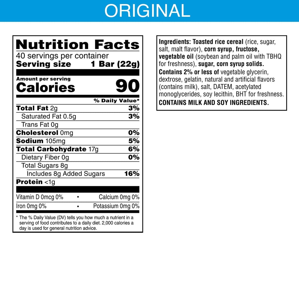 Rice Krispies Treats Original bars close up reveal the chewy marshmallow and crisp rice texture.