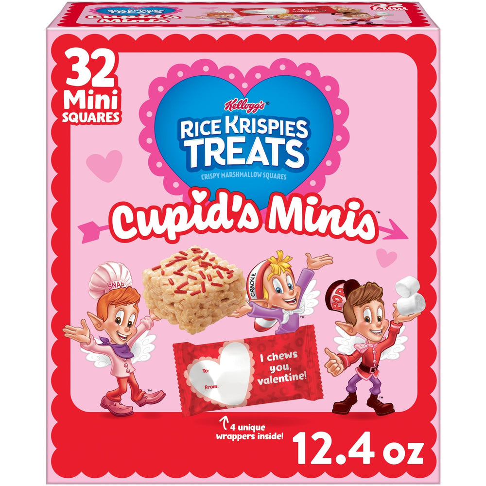 Rice Krispies Treats Mini Marshmallow Cereal Bars with Valentine sprinkles, ideal for sharing at parties.