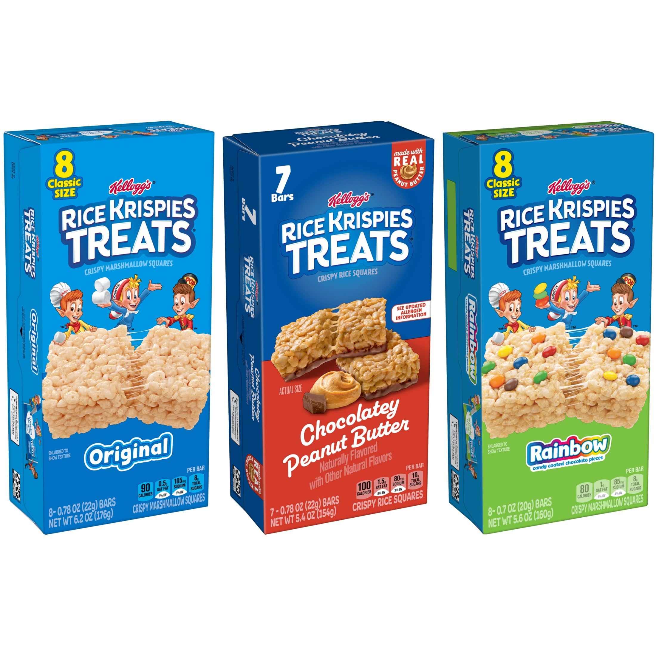 Rice Krispies Treats variety pack display with three flavors