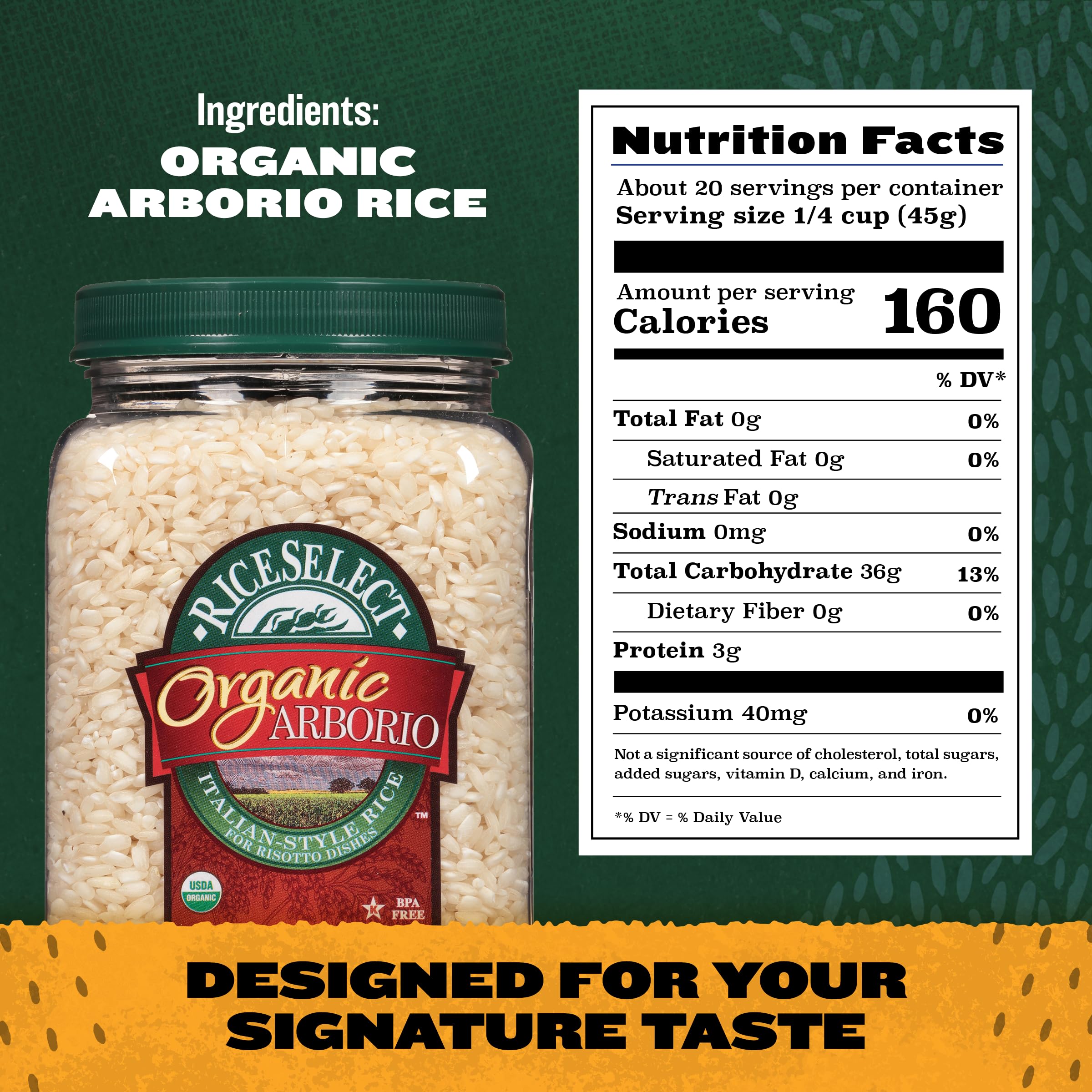 Steaming risotto made with RiceSelect Arborio Rice, showcasing silky texture