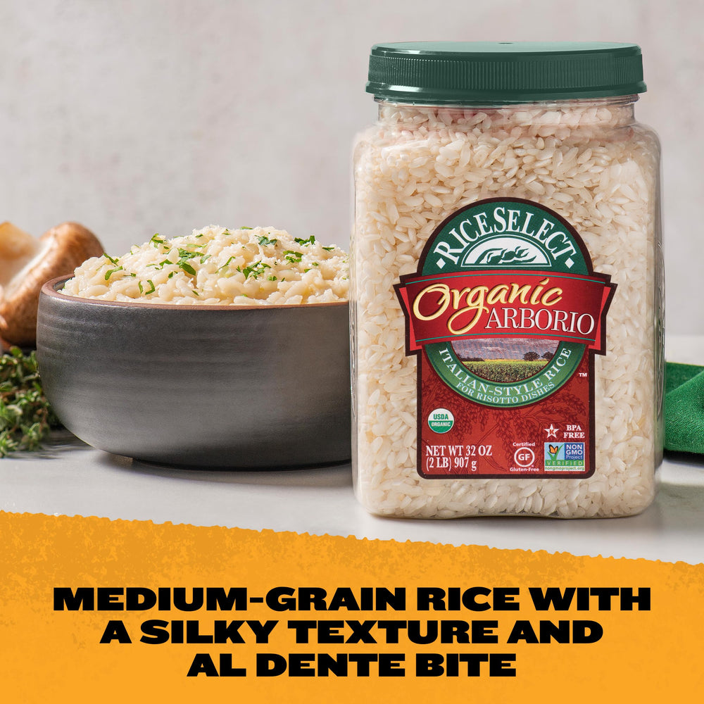 RiceSelect Arborio rice jar with distinctive red cap packaging