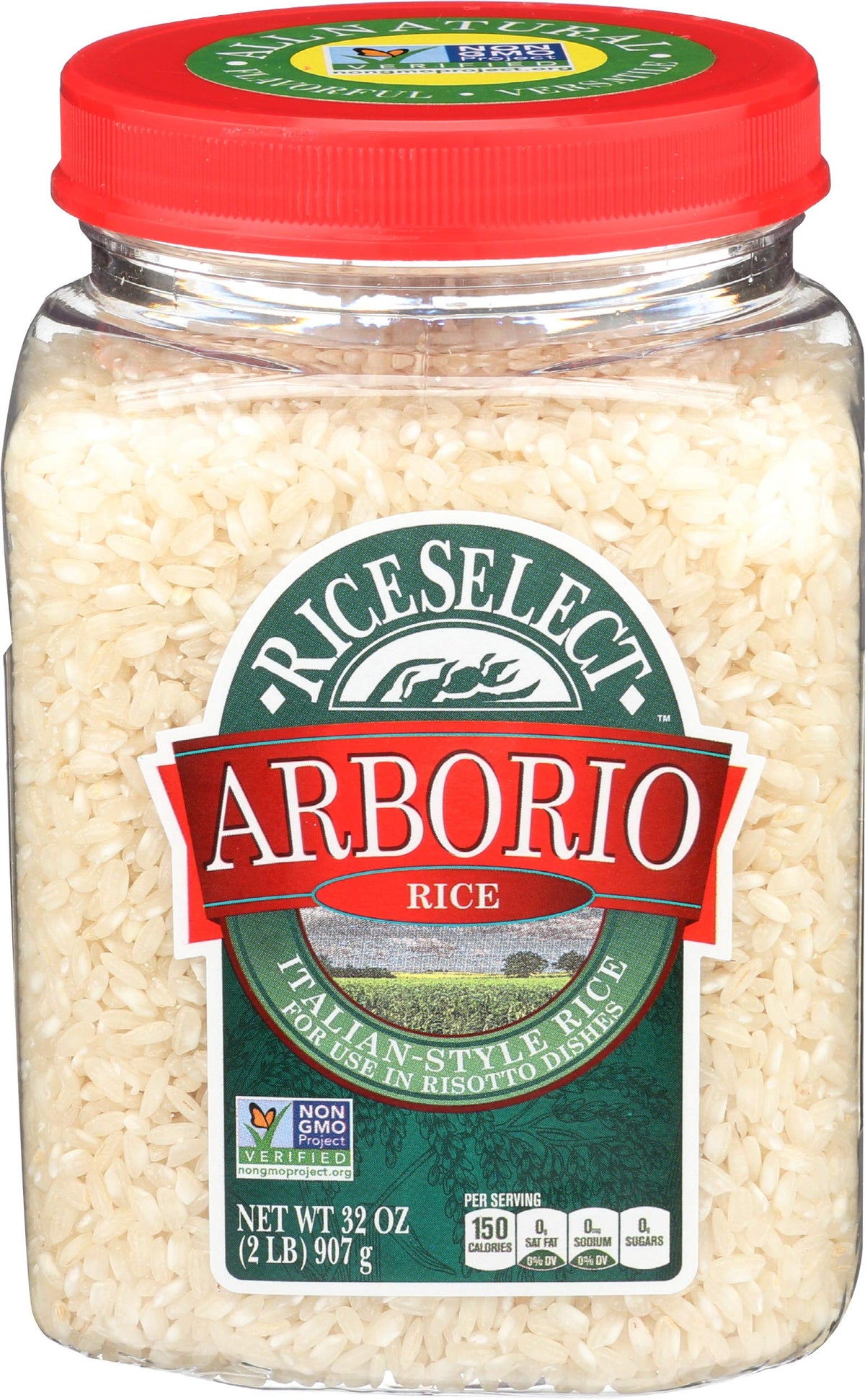 RiceSelect Arborio rice jar showing premium grains for silky risotto texture.