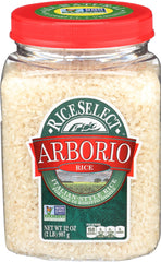 RiceSelect Arborio rice jar showing premium grains for silky risotto texture.
