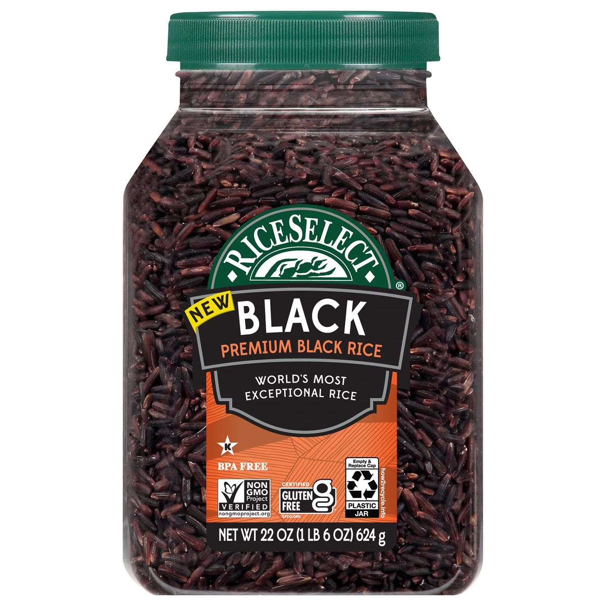 RiceSelect Premium Black Rice jar-front image highlights premium packaging for gluten-free dining