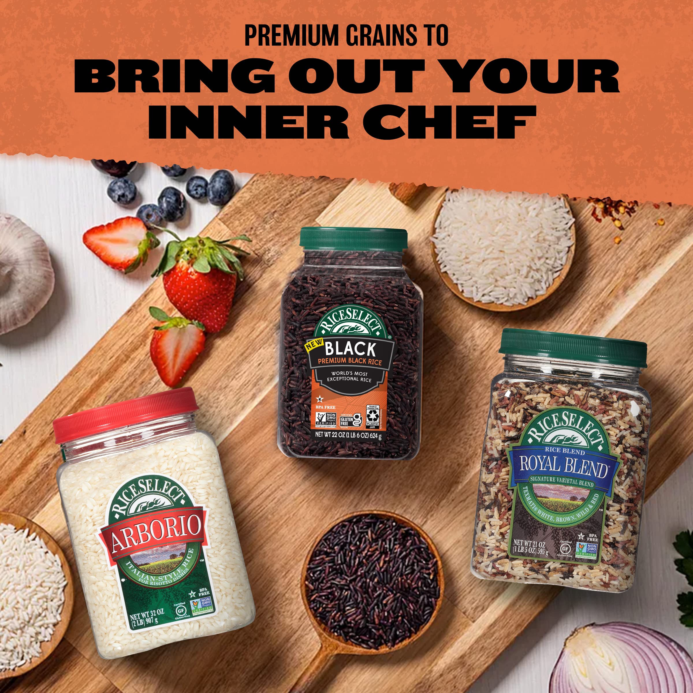 RiceSelect Premium Black Rice packaging-bpa-free jar emphasizes eco-friendly packaging