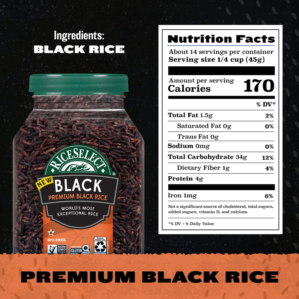 RiceSelect Premium Black Rice pilaf showcases elegant, colorful side or main