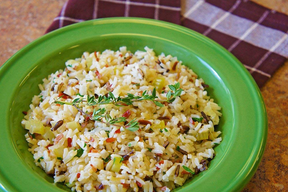 Cooked Rice RyL Blend steaming in a bowl ready to serve.
