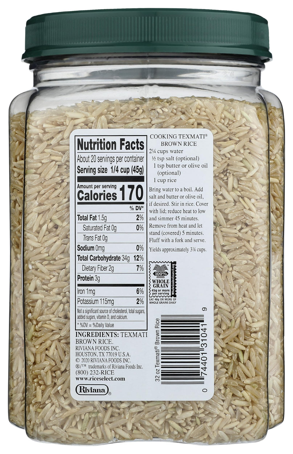 RiceSelect Texmati Brown Rice fluffy grains shown in a serving bowl.
