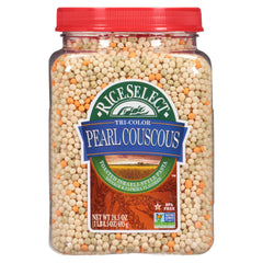 RiceSelect tri-color pearl couscous jar front, quick, versatile meals.
