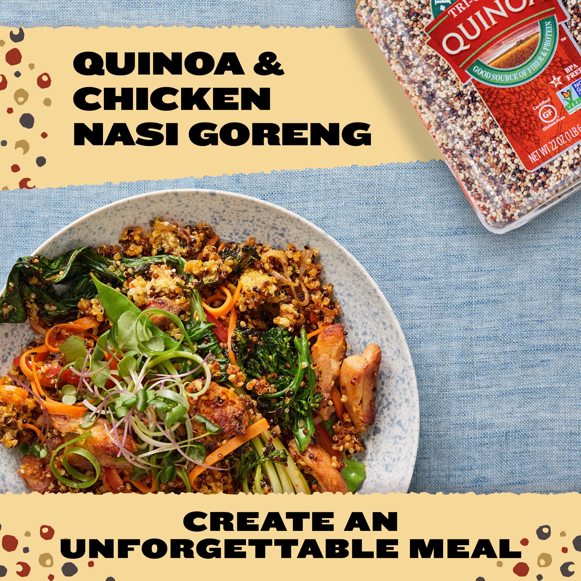 Tri-Color Quinoa with vegetables in a bright salad bowl.