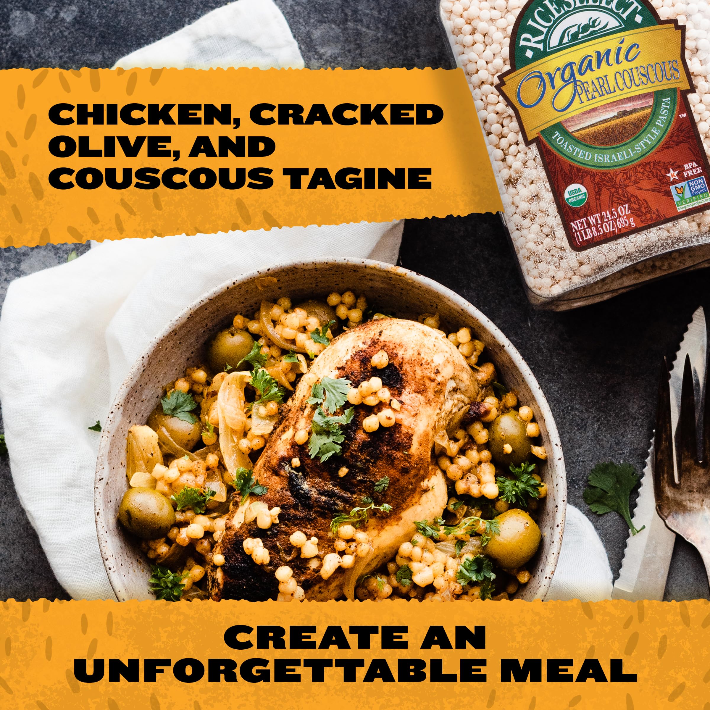 RiceSelect couscous with lentils highlights a versatile side pairing with sauces and vegetables.