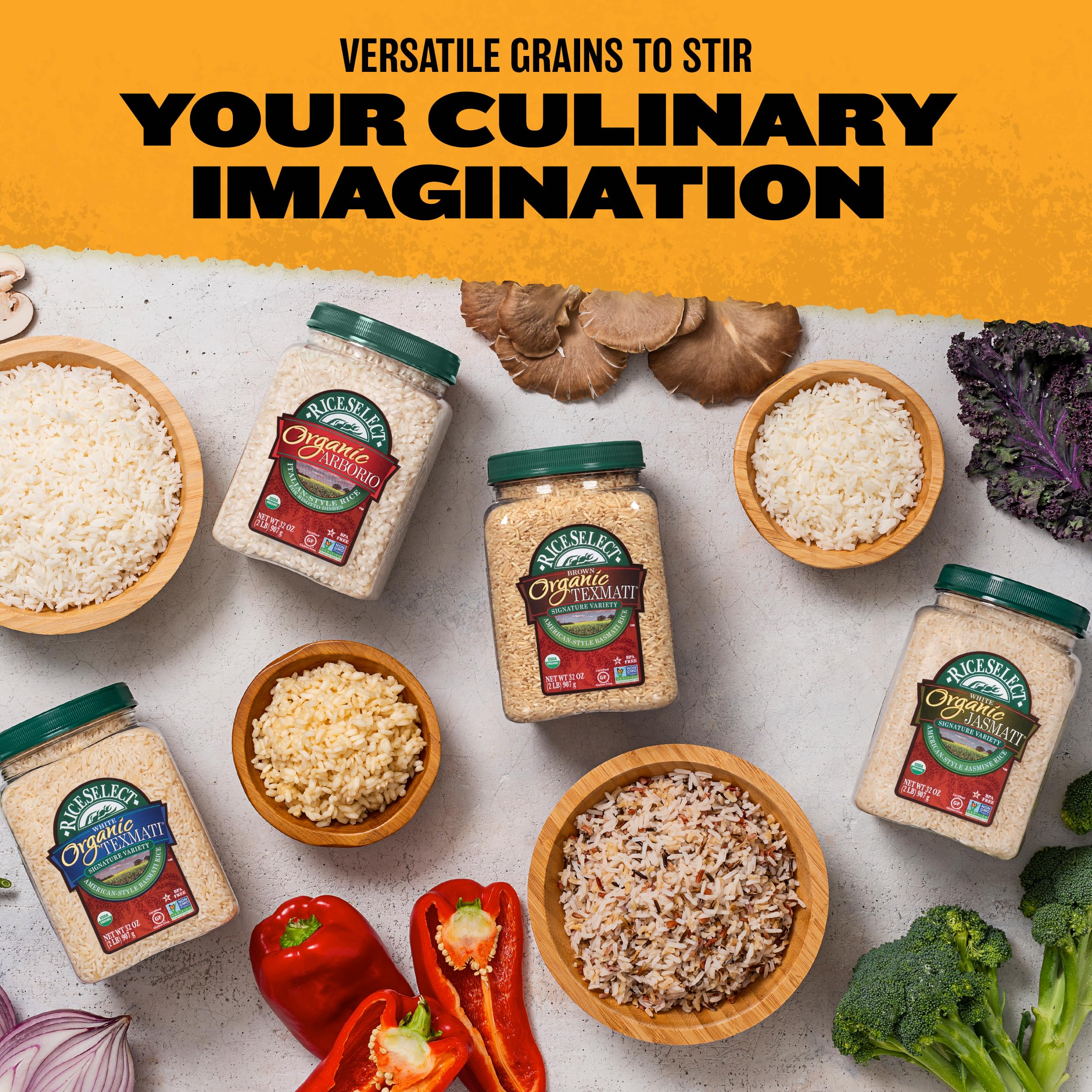 RiceSelect Organic Pearl Couscous ingredients promote premium quality, organic, Non-GMO, ready in minutes.