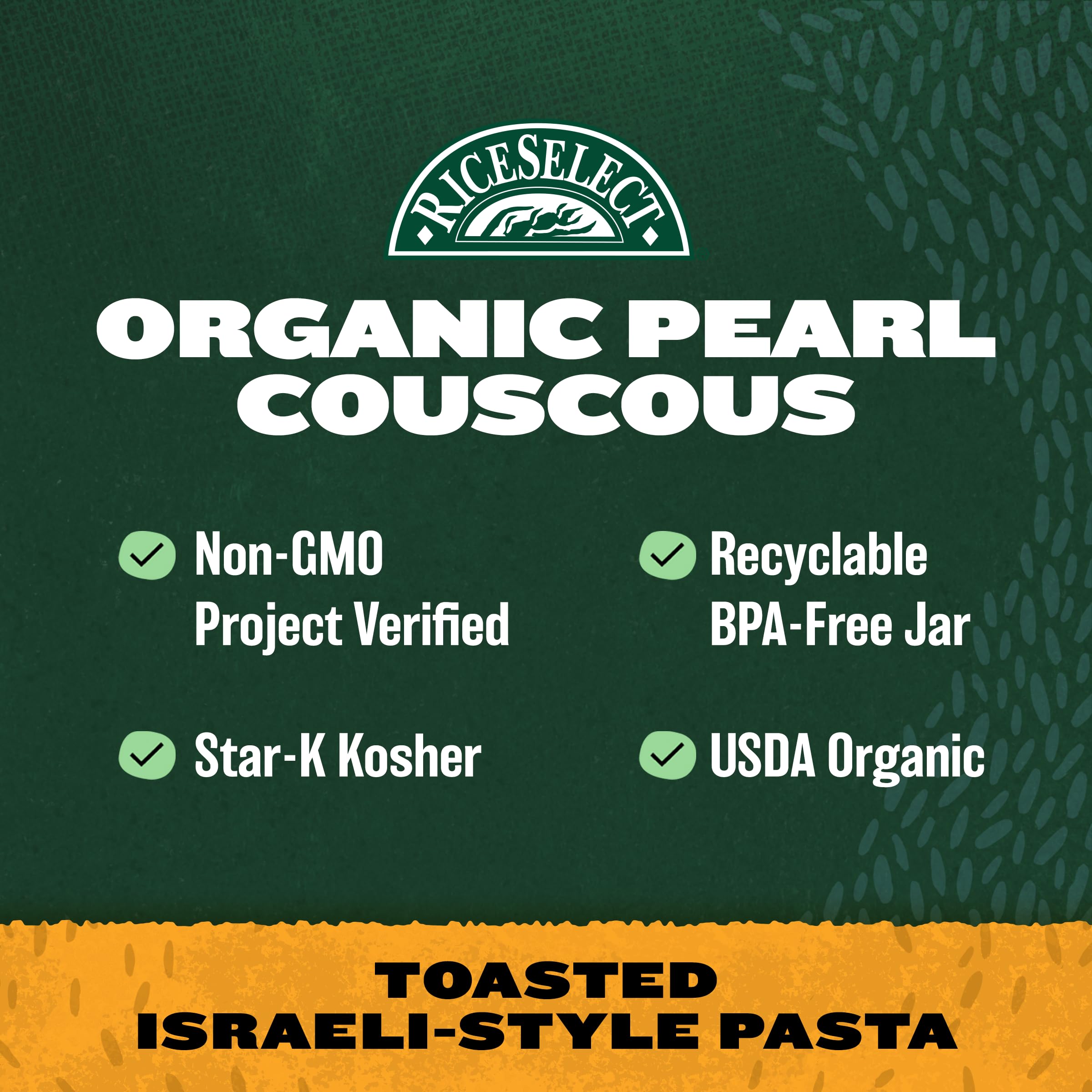 RiceSelect pearl couscous bowl signals an ideal start for seafood, chicken, or roasted vegetables.