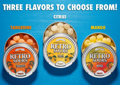 Rich&Richer Retro Sours Mango tin featuring fruity tang for playful snacking.
