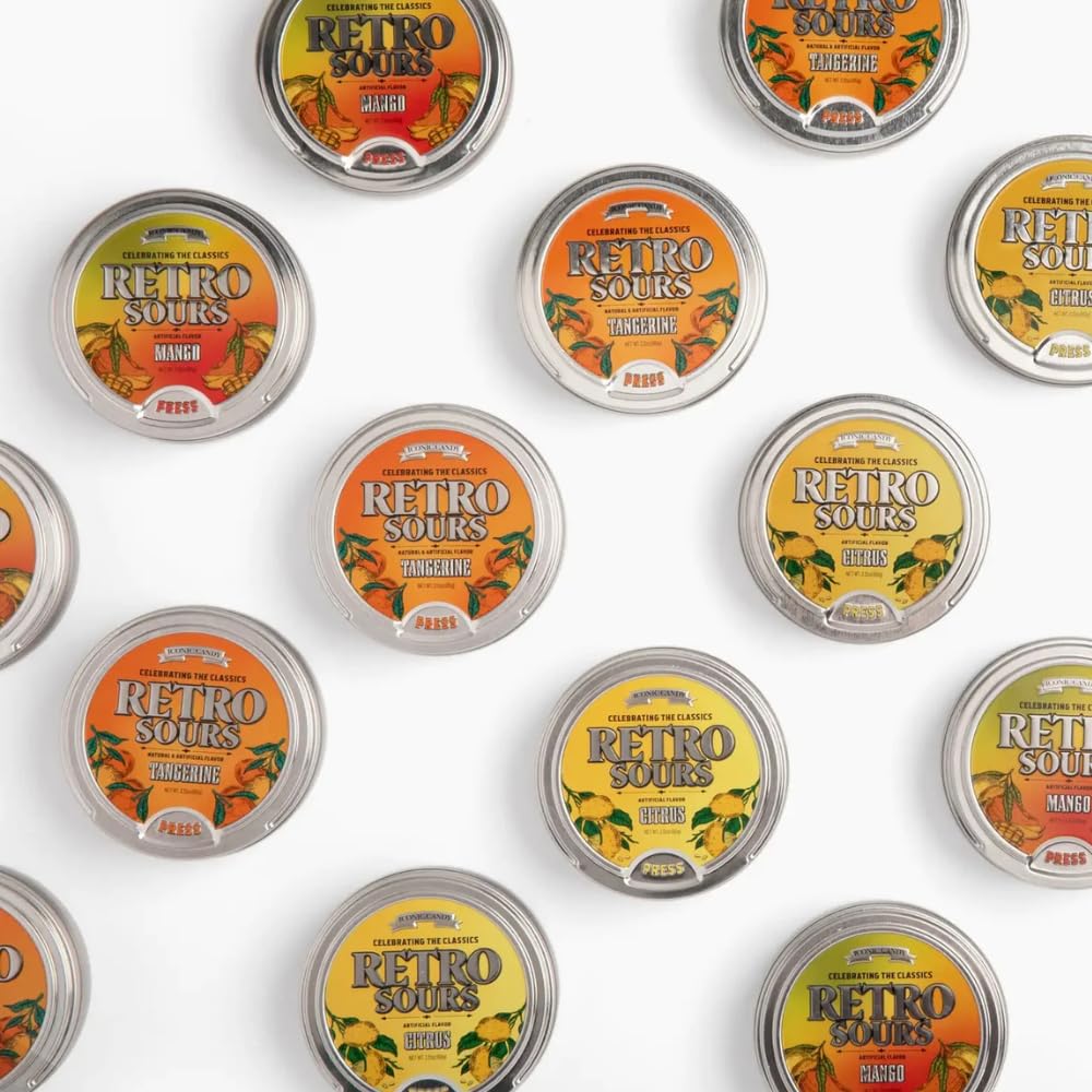 Rich&Richer Retro Sours varied flavors tin showcases bold sweet-and-sour balance.
