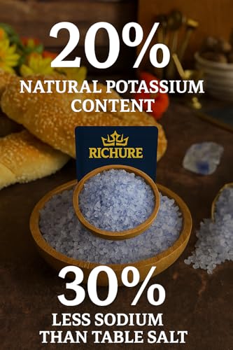 Richure blue salt crystals are potassium-rich, adding mineral flavor to recipes.