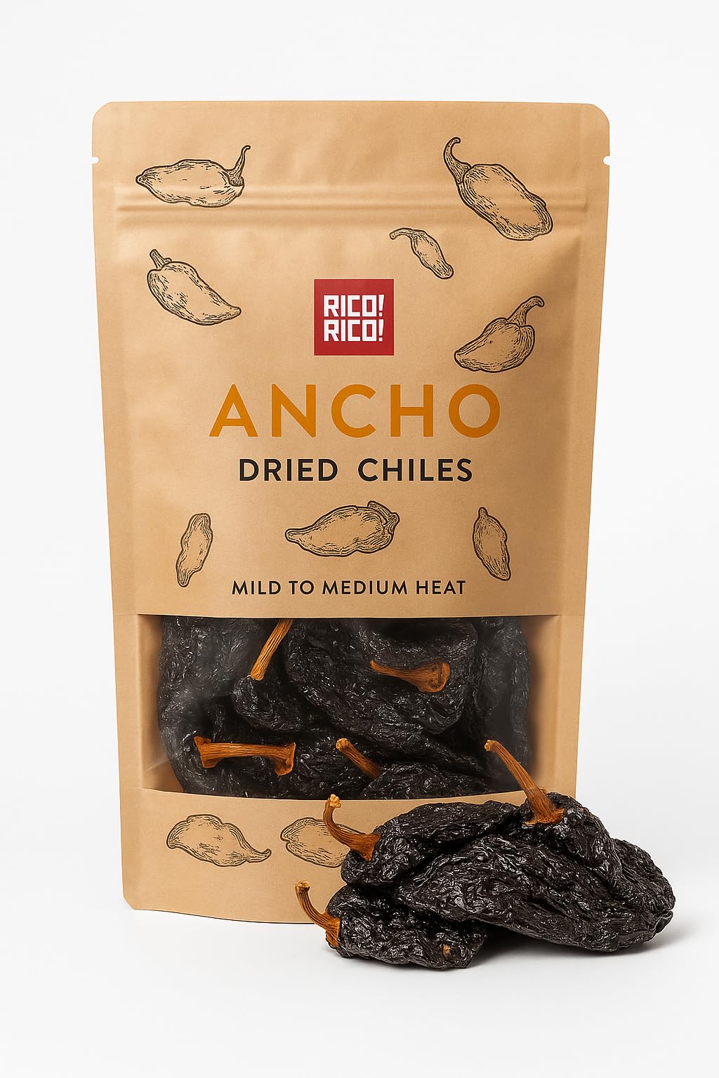 RICO RICO dried ancho peppers in resealable bag showcasing authentic Mexican flavor