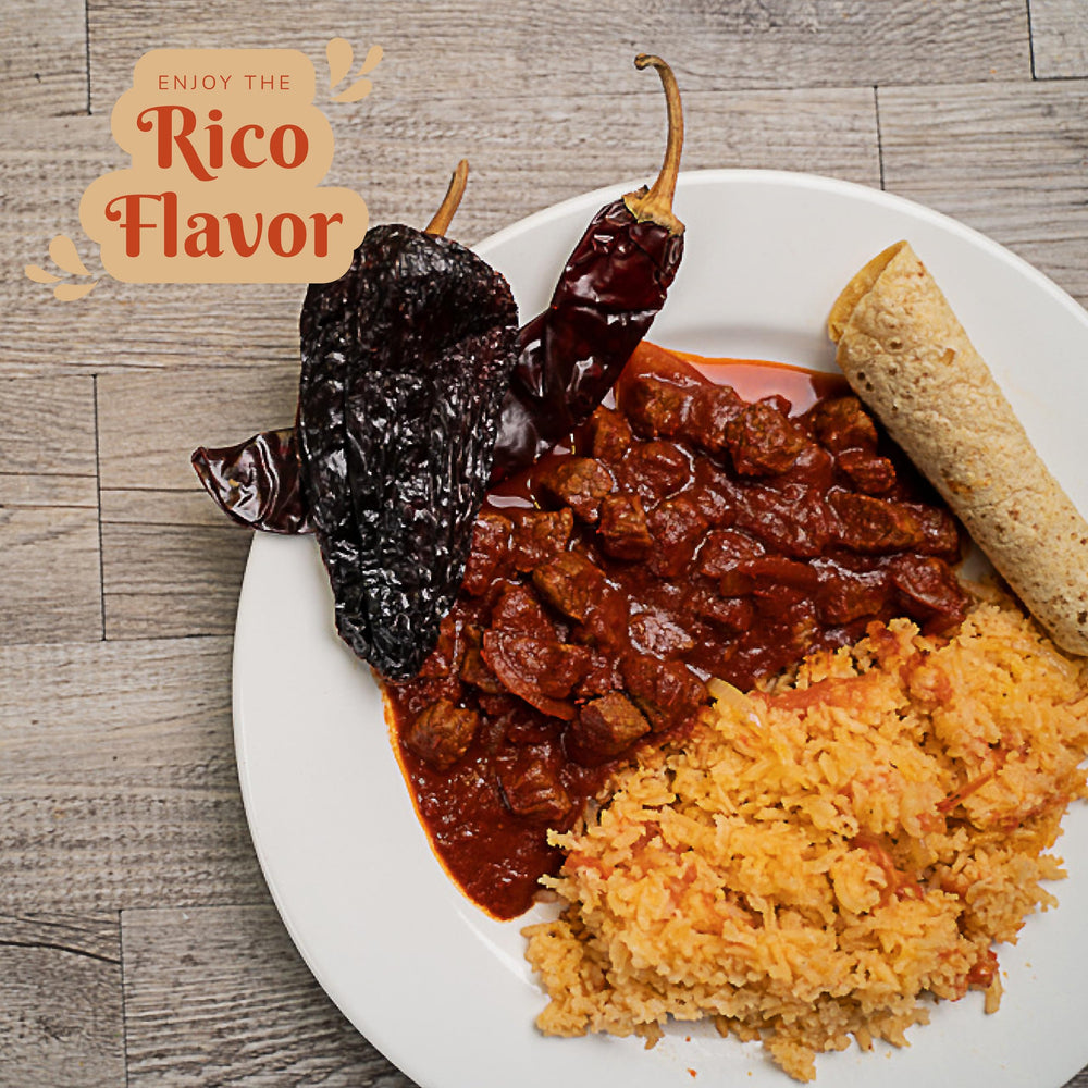RICO RICO dried ancho peppers on spice board closeup