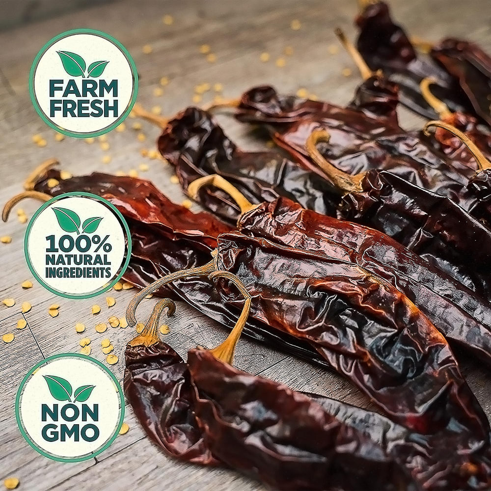 RICO RICO guajillo chile close-up showing vibrant red hue