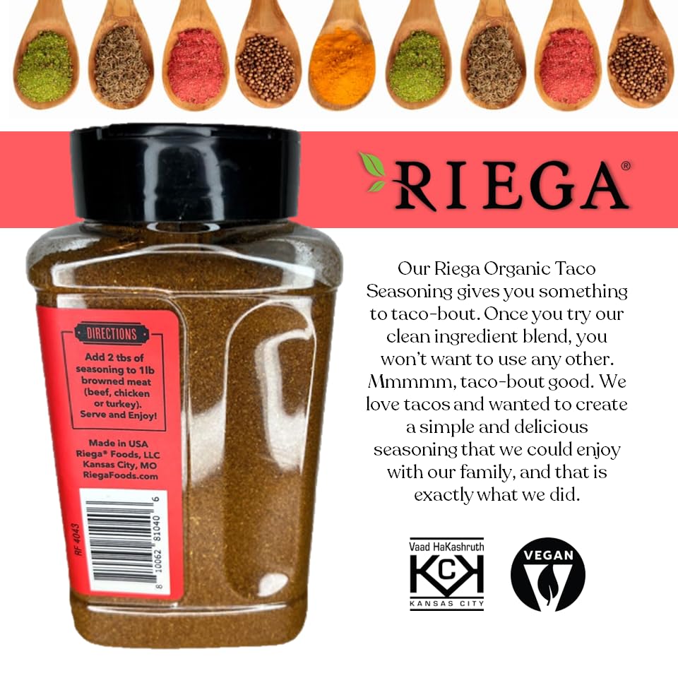 Riega organic spice blend ingredients highlighting clean, certified organic herbs for recipes