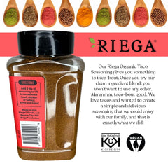 Riega organic spice blend ingredients highlighting clean, certified organic herbs for recipes
