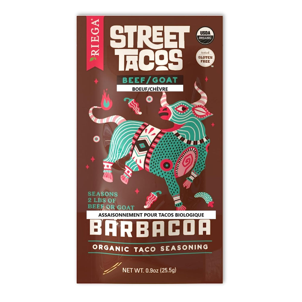 Riega Street Taco Barbacoa Organic seasoning jar for flavorful weeknight tacos.