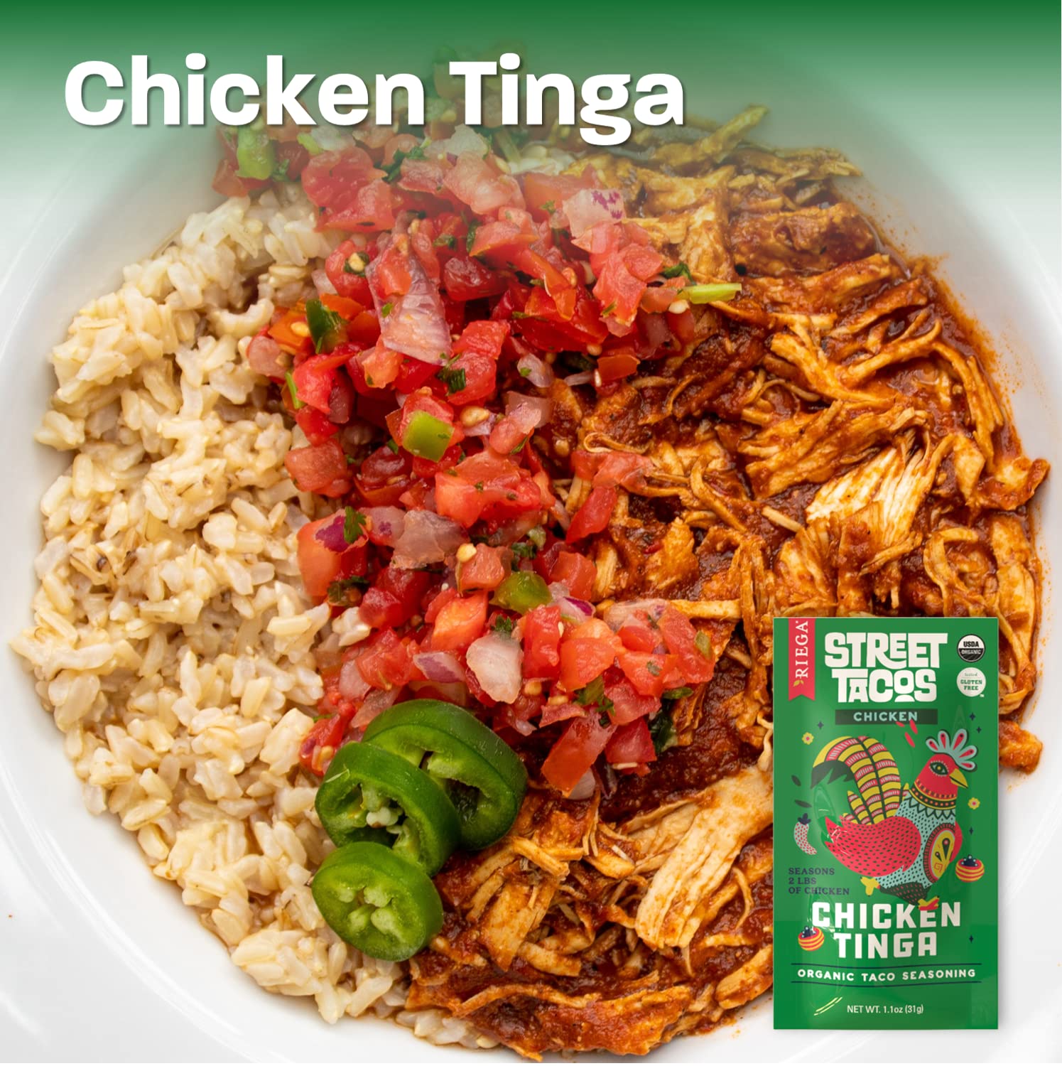 Riega chicken tinga seasoning in pan elevating smoky filling.