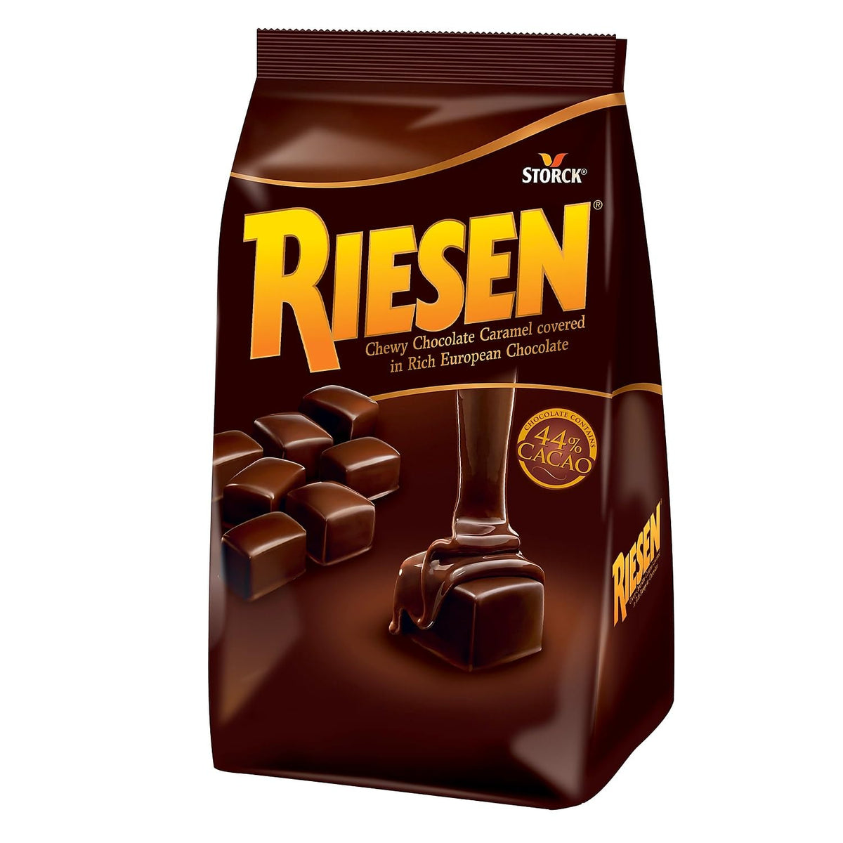 RIESEN chewy caramel dark chocolate pieces for a satisfying desk snack.