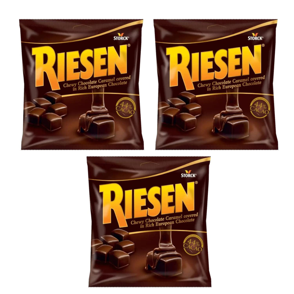Riesen chewy chocolate caramel bar closeup shows rich texture for a satisfying snack