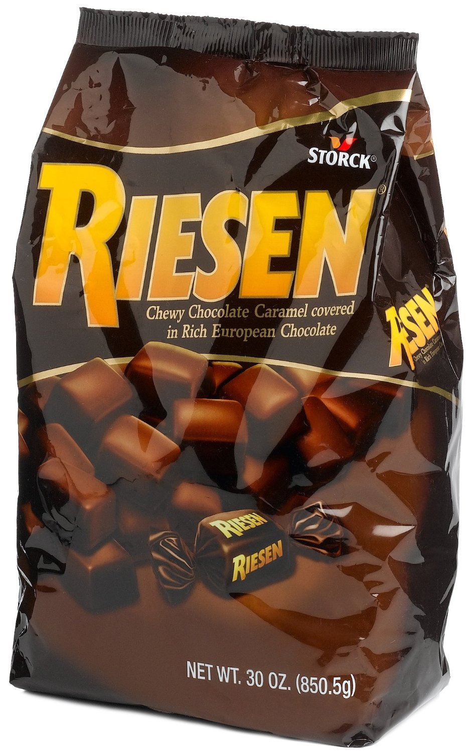 Riesen chewy chocolate caramel pieces in a bag for snacking and sharing