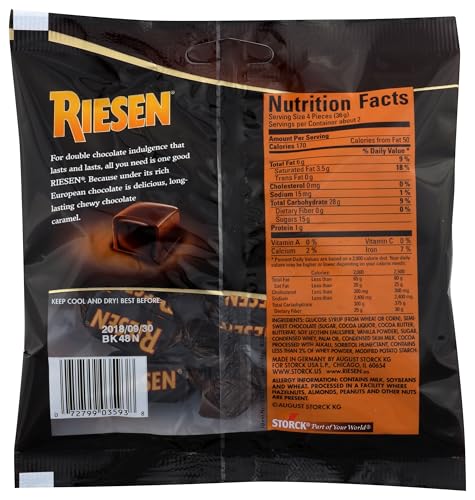 Riesen wrapper close-up showing glossy dark chocolate coating