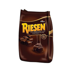 Riesen dark chocolate caramels close-up showing chewy centers